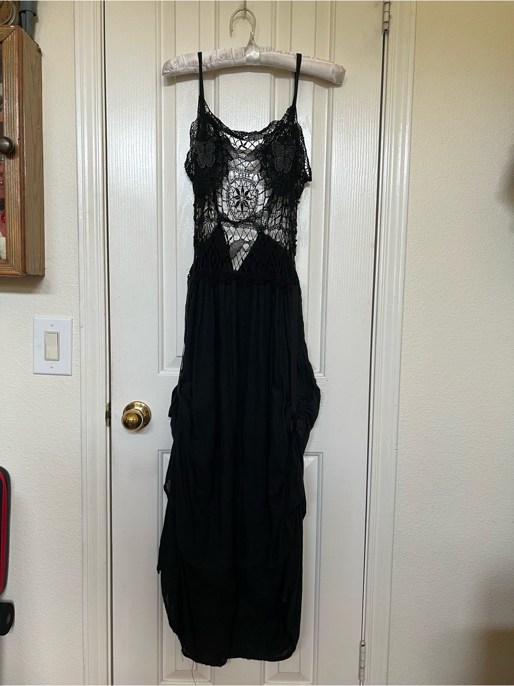 Black Lace Crochet Bodice Maxi Dress - Women's